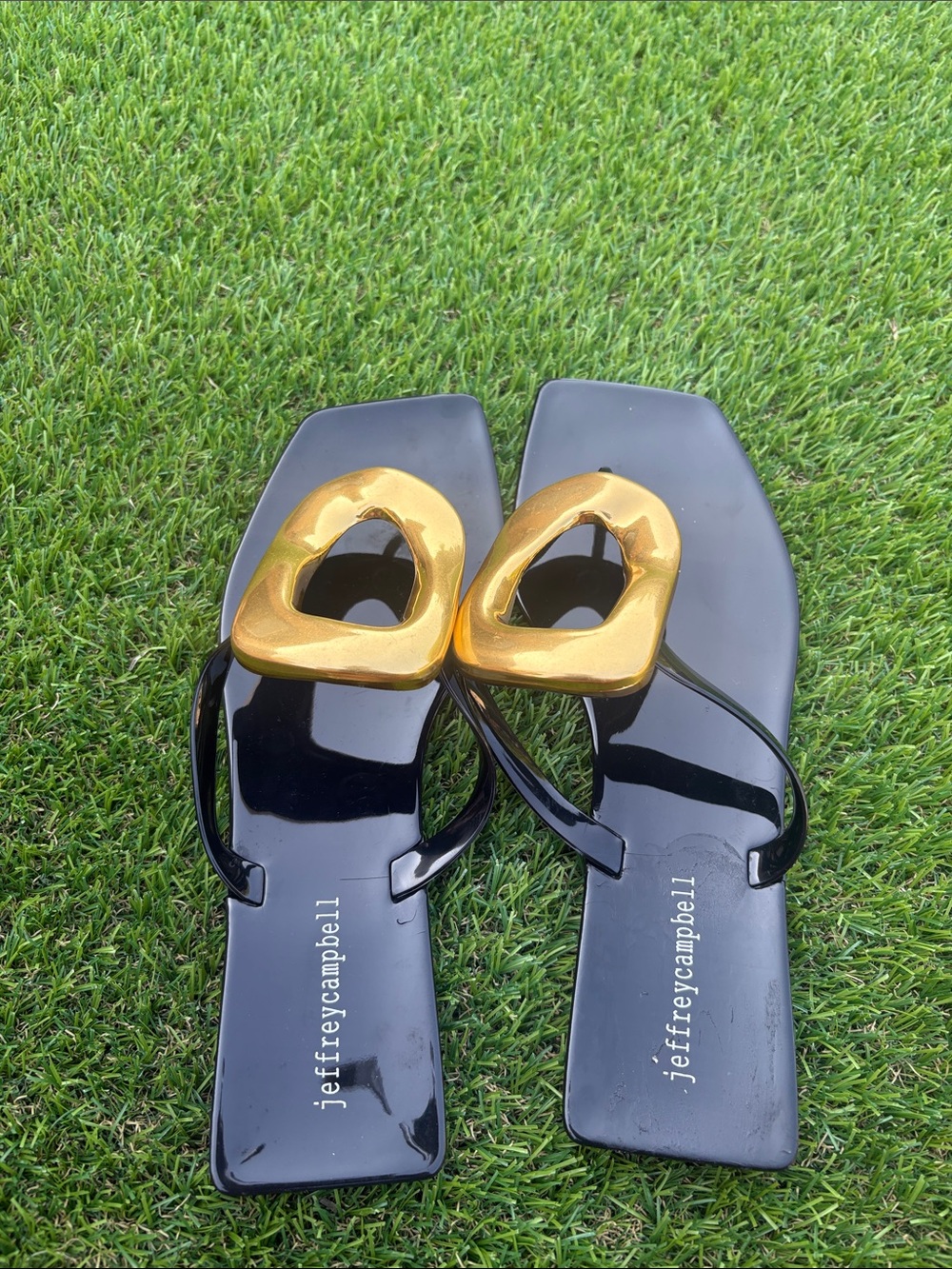 Jeffrey Campbell Black Sandal with Gold Buckle Accent - Picture 3 of 7